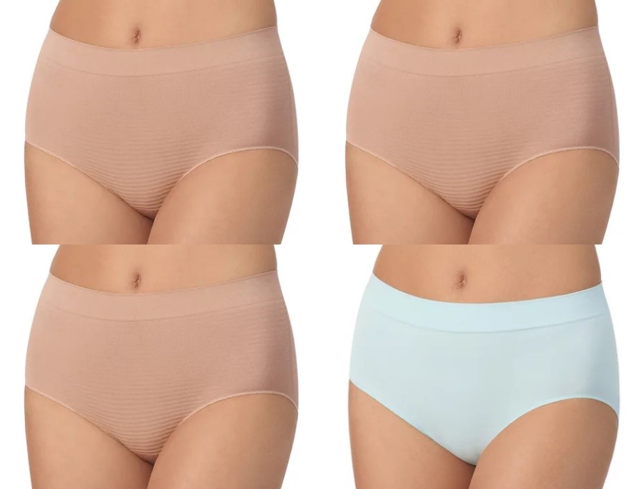 4-Pack CAROLE HOCHMAN Seamless Briefs, Size S, 3-Beige & 1-Blue