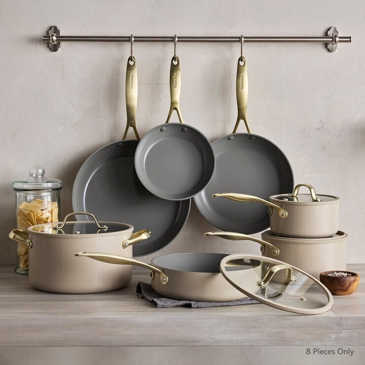 GREENPAN Jewel Pro Cookware Set, Beige, 10 Pieces (6 Pans: 4 Lids) NB: mino