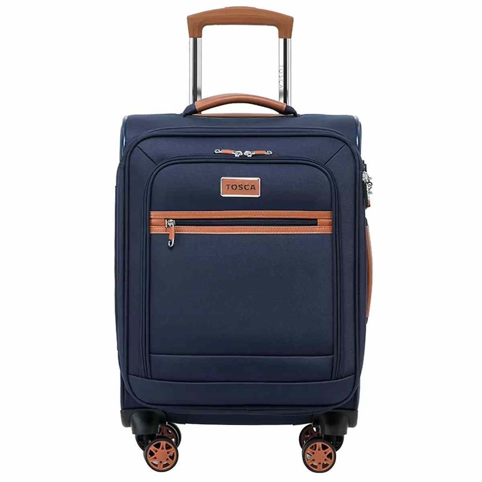 TOSCA Park Avenue Softside Luggage Case, Navy Tan, Carry-on, 53cm