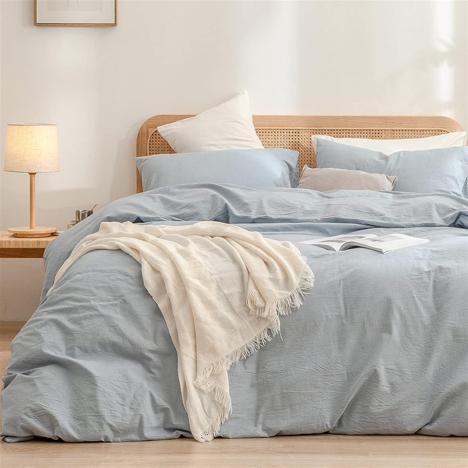 BESTOUCH Duvet Cover Set 100% Washed Cotton Linen Feel Super Soft Comfortab