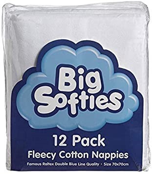 BIG SOFTIES Super Soft Cotton Flannelette Nappies Set for Babies, White, 12
