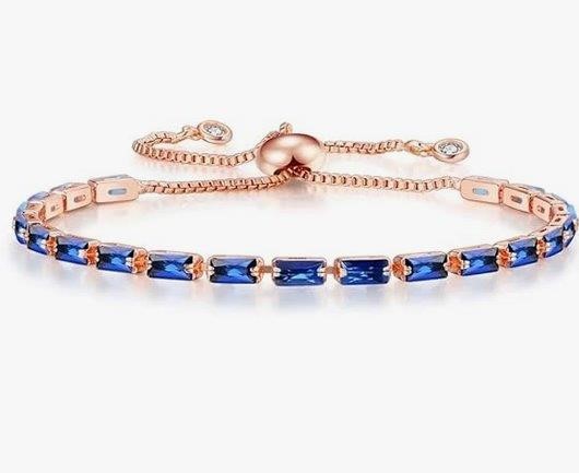 925 Sterling Silver Tennis Bracelet Blue Simulated Diamonds-Adjustable