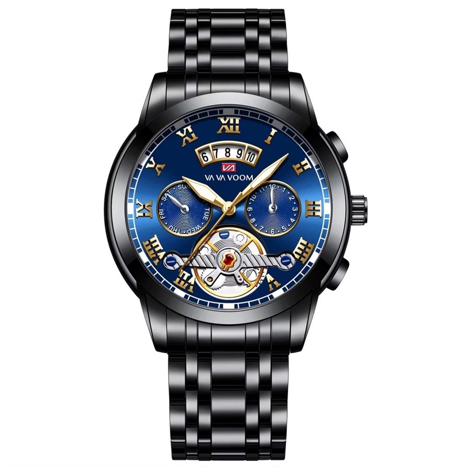 Tourbillon Glow in the Dark Sports Men's Watch, Black/Blue