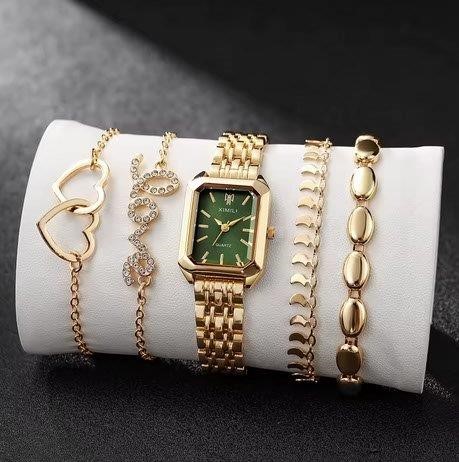5-Piece Jewellery Set. Watch, 4 Bracelets,(Gift Box Included)