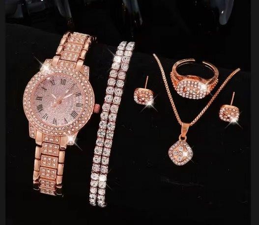 6-Piece Jewellery Set. Watch, Necklace, Bracelet, Ring & Earrings(Gift Box)