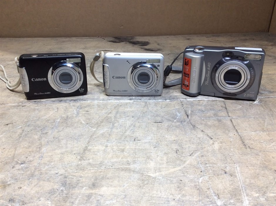 Canon PowerShot A480 and A40 Digital Cameras (Lot of 3)