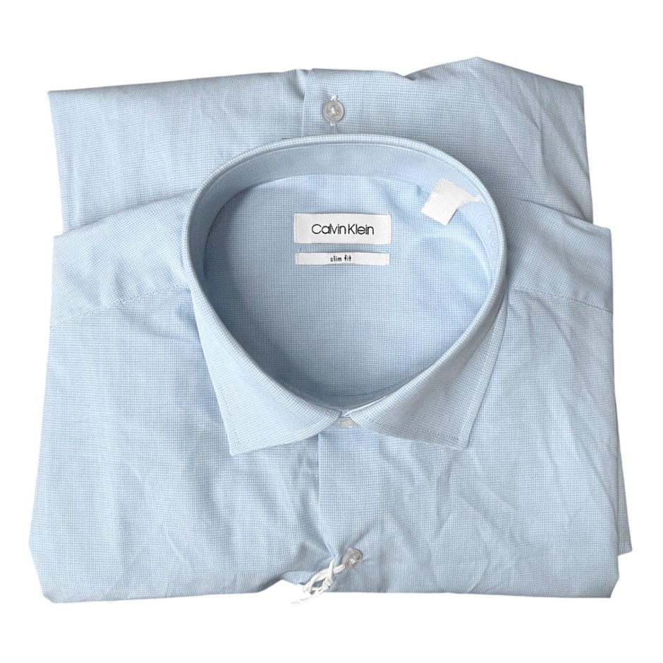 CALVIN KLEIN Men's Slim L/S Shirt, Size 38/86, Micro Check Blue (RBLU), COS