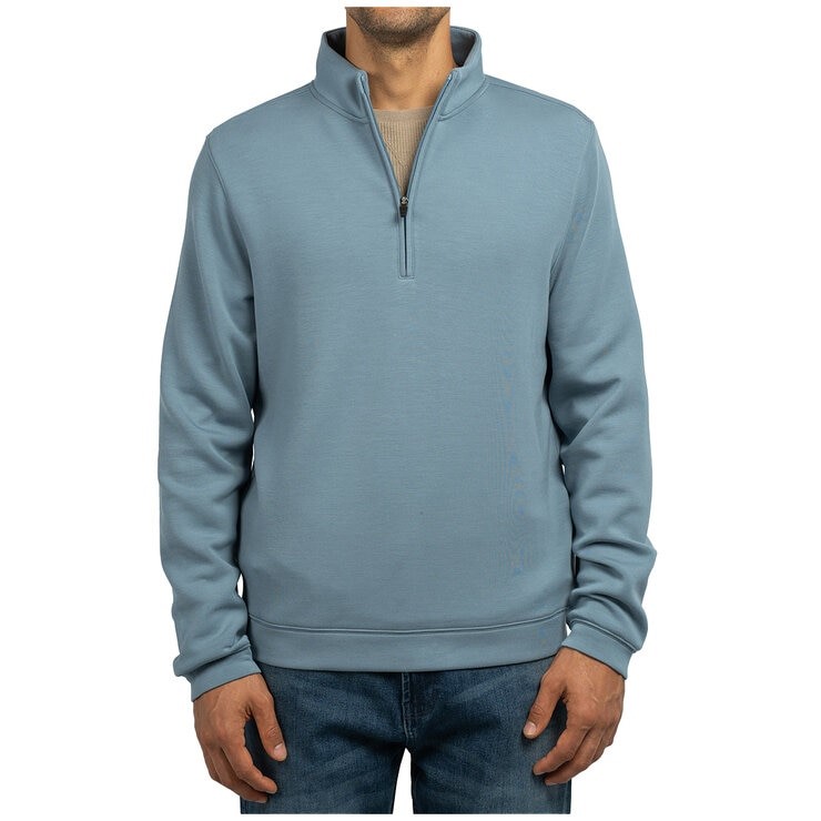 SCOTT BARBER Men's 1/4 Zip Sweater, Size XL, 78% Modal, Blue. NB: some pull