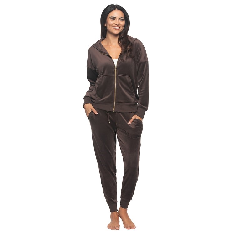 2pc JEZEBEL Women's Velour Set, Size S, Chocolate Brown. NB: may have been