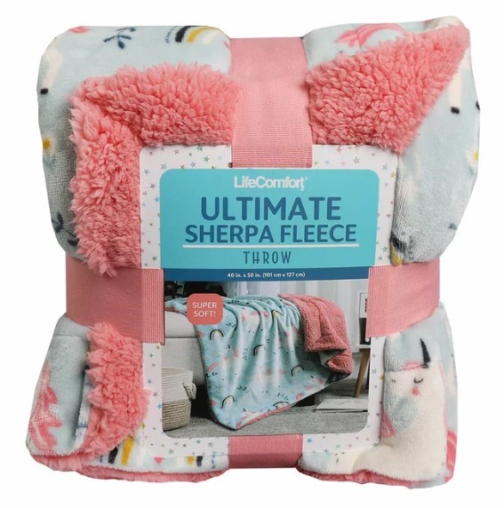 LIFE COMFORT Ultimate Sherpa Throw, 101 x 127cm, Unicorn. NB: not in origin