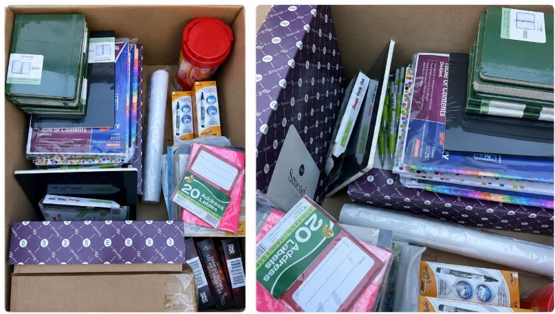 BOX OF ASSORTED STATIONERY: Notebooks, Dividers, Labels, Pens, Correction T