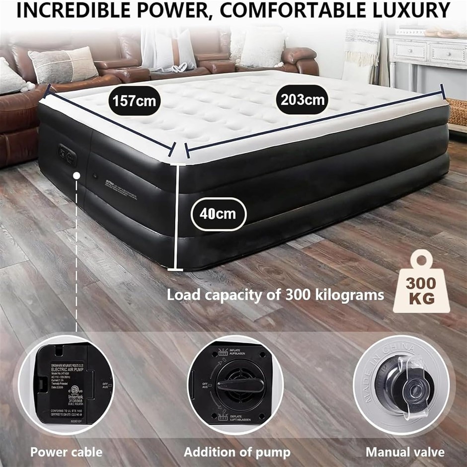 QZTHOU Queen Size Air Mattress,Built-in Air Pump, 203×152×40CM,300KG MAX