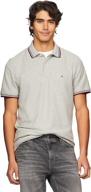 TOMMY HILFIGER Men's Tipped Polo Shirt, Size L, Grey Heather, 78JA019. RRP: