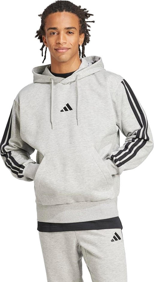 ADIDAS Men's Essentials 3-Stripes Fleece Hoodie, Size 2XL, Medium Grey Heat