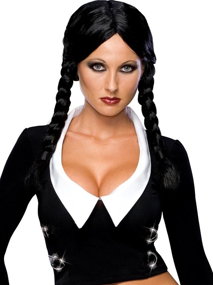 RUBIE'S Deluxe Wenesday Addams Plaits Wig, Black, 51734. Buyers Note - Dis