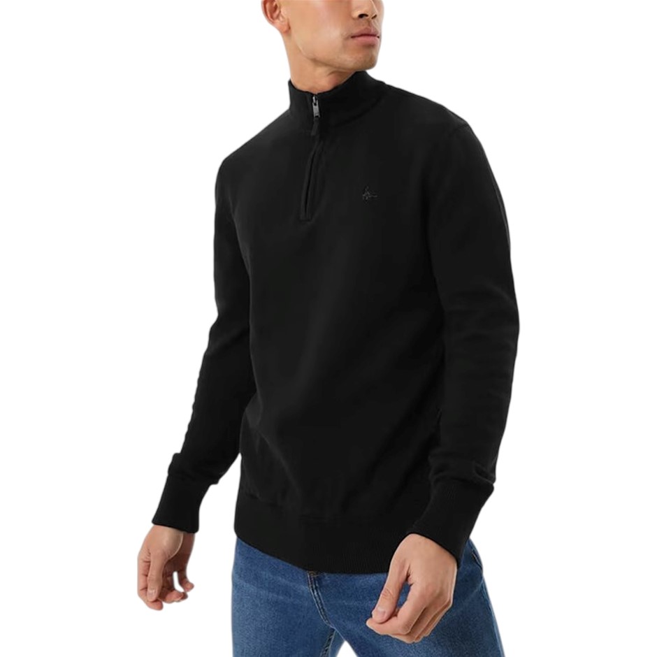 JACK WILLS Men's Funnel Neck 1/2 Zip Sweater, Size XL, 100% BCI Cotton, Bla