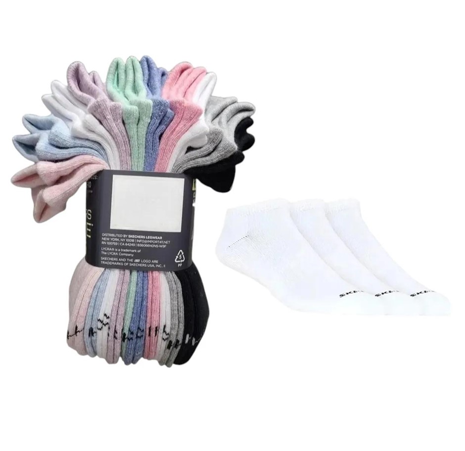 13 Pairs x SKECHERS Women's No Show Socks, One Size, Cotton, Assorted Colou