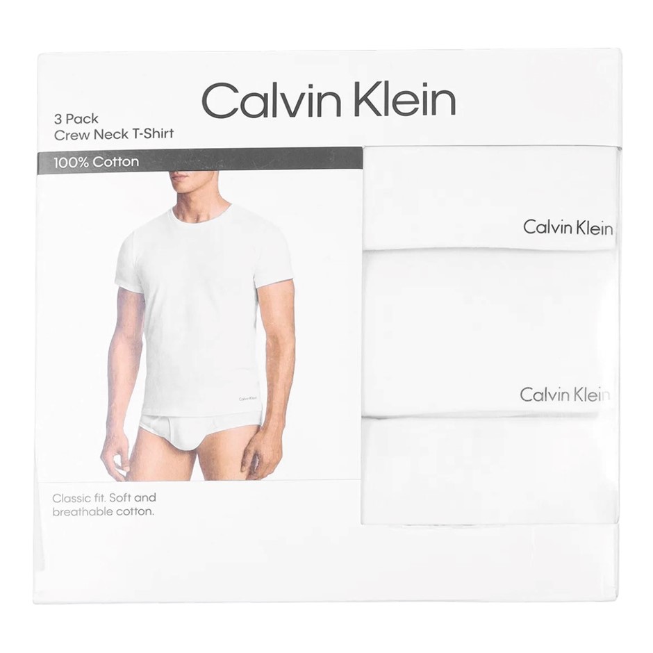 3-Pack CALVIN KLEIN Men's Crew Tees, Size M, 100% Cotton, White/Black (100)