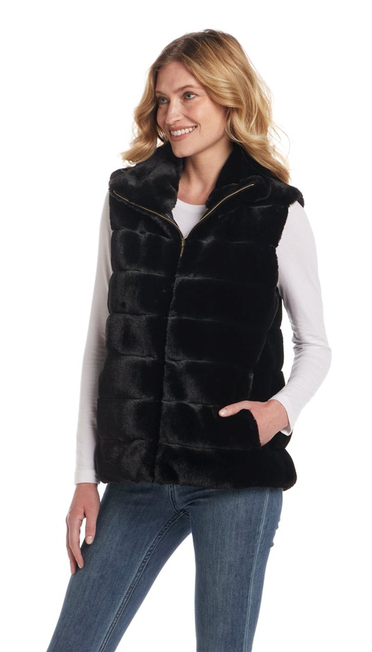 WEATHERPROOF Women's Faux Fur Vest, Size M, Black. Buyers Note - Discount