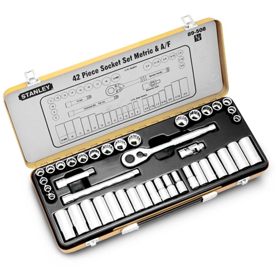 STANLEY 42 Piece Socket Set, 3/8" Drive Met/ AF.