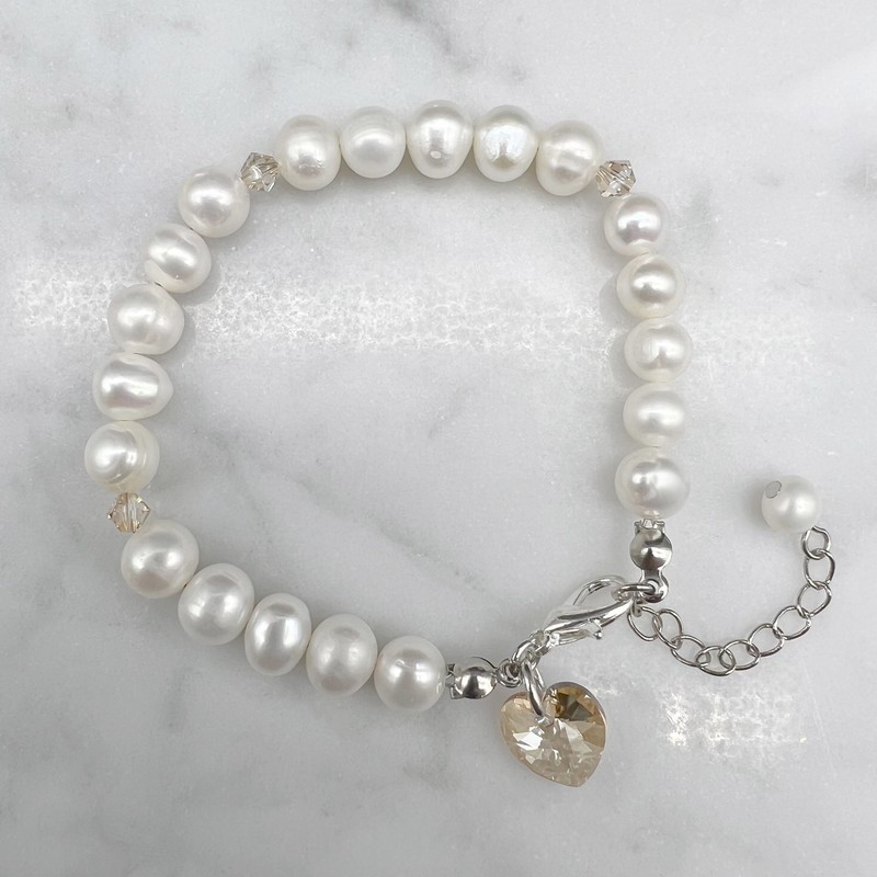 7-8mm Potato & Baroque Pearl Golden Shadow Swarovski® Heart Bracelet