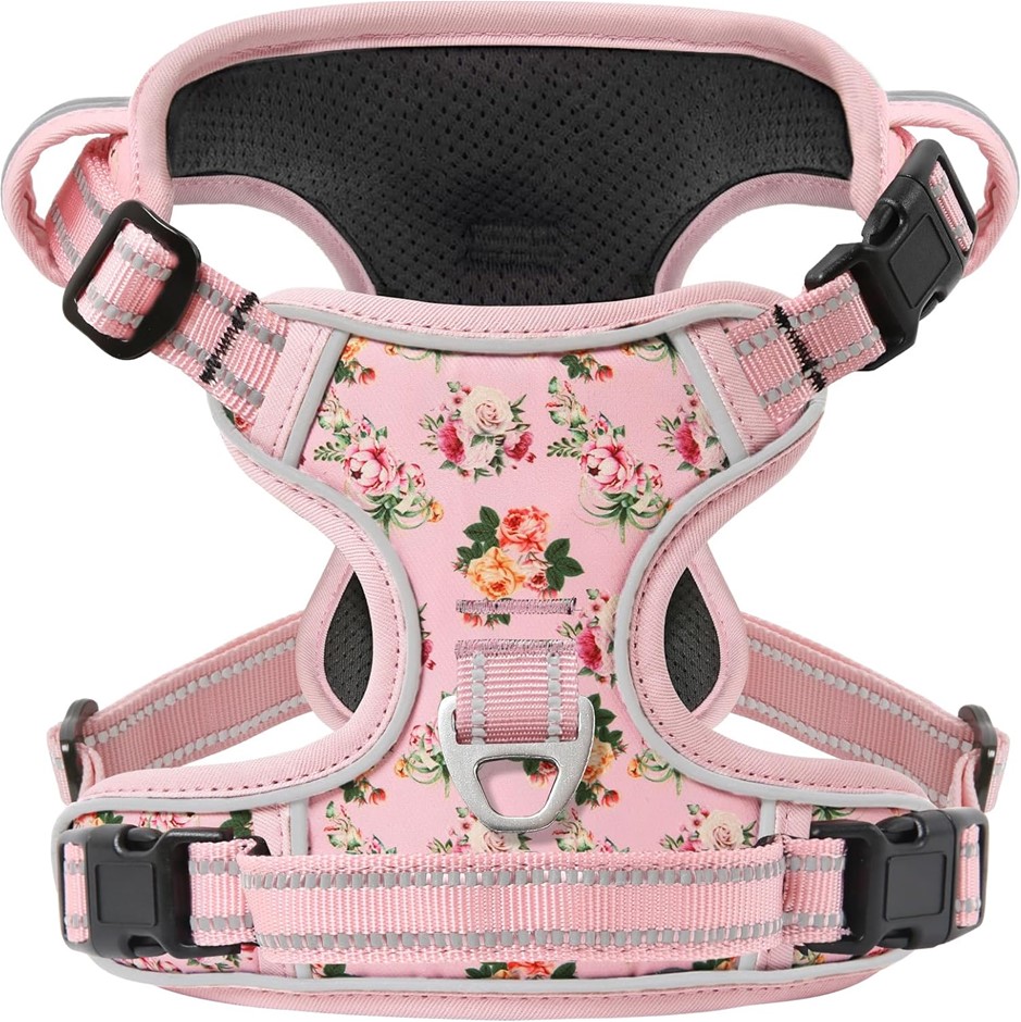 2 X TIMOS No Pull Dog Harness,NO Need Go Over Dogs Head 3 Snap Buckles, Lar