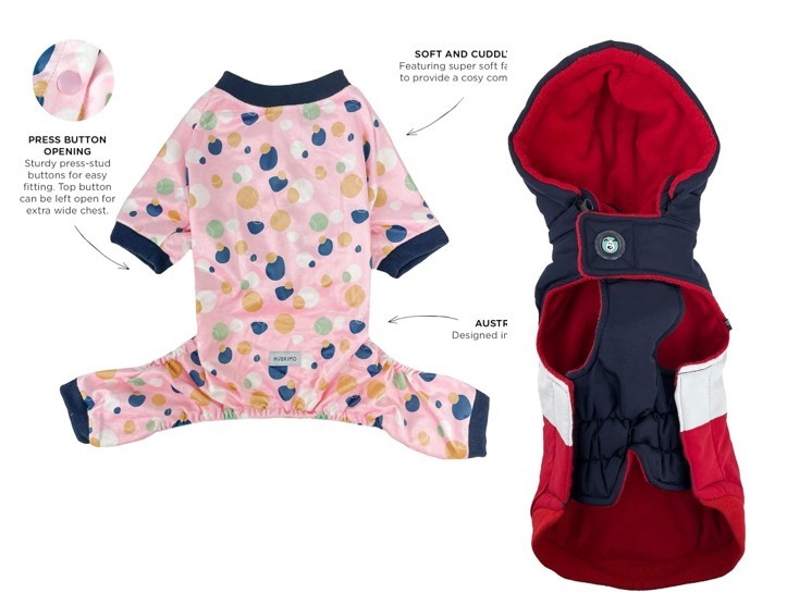 Pack of Huskimo Dog Products; 1 x Huskimo Dog Spots Pyjamas, Pink, 27cm & 1