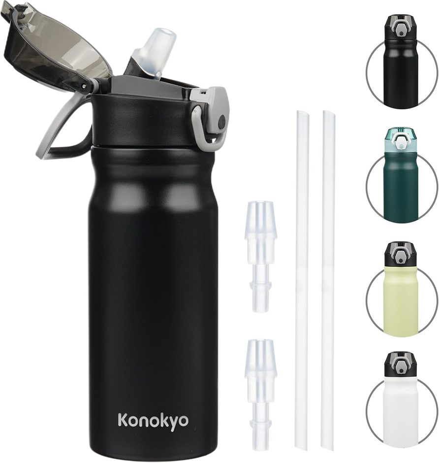 KONOKYO Insulated Water Bottle with Straw and Carry Loop,18oz Stainless Ste