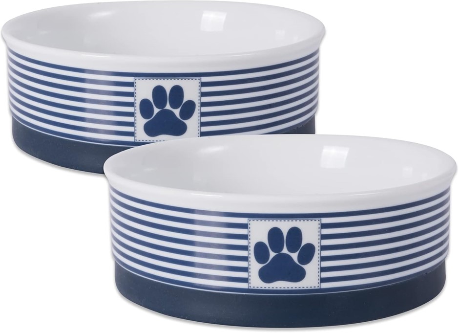 BONE DRY Paw Patch & Stripes Ceramic Pet Bowls