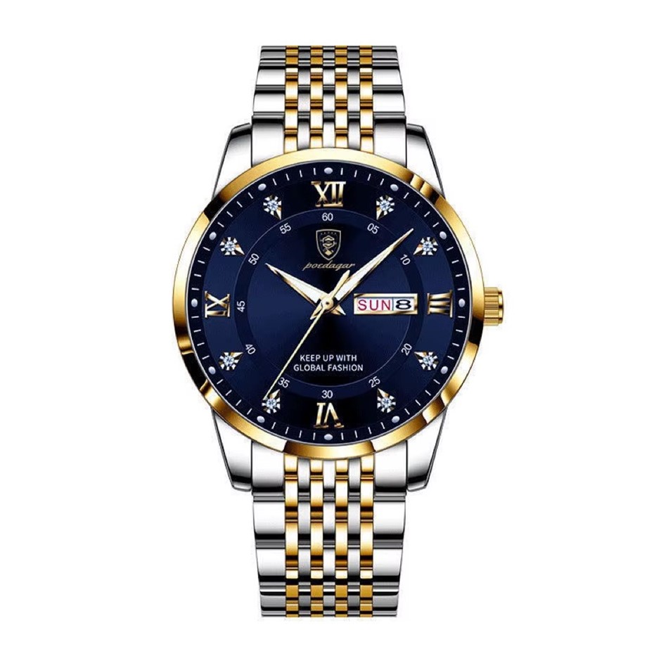 Luxury Business Men's Quartz Watch Stainless Steel, Silver/Gold/Blue