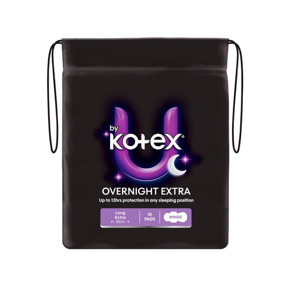 6 x U BY KOTEX 10pk Overnight Extra Pads. NB: Damaged packaging, 5 x missin