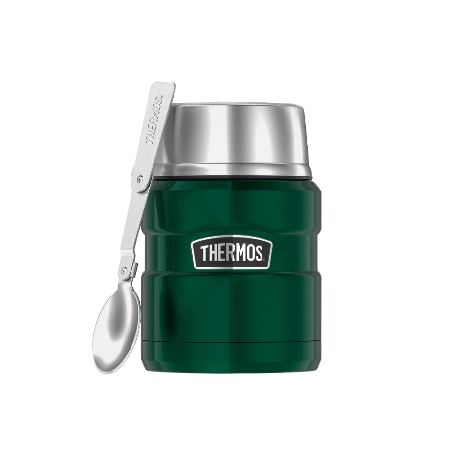 3 x THERMOS Stainless Steel Food Jars with Spoons, 470ml, Green. N.B: Minor