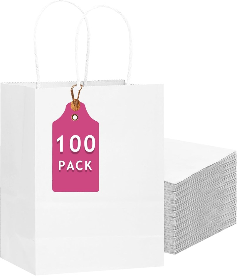 100 Pieces Large White Paper Gift Bags with Handles Bulk 33x26x12cm For Par