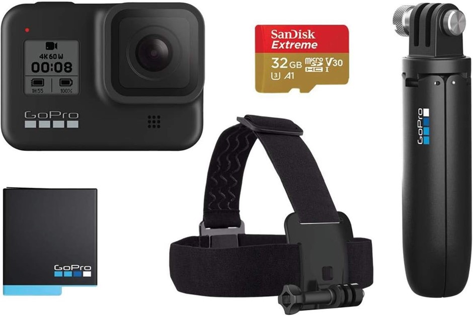 GOPRO HERO8 Black Action Camera + Holiday Bundle (CHDRB-801). NB: Minor Use
