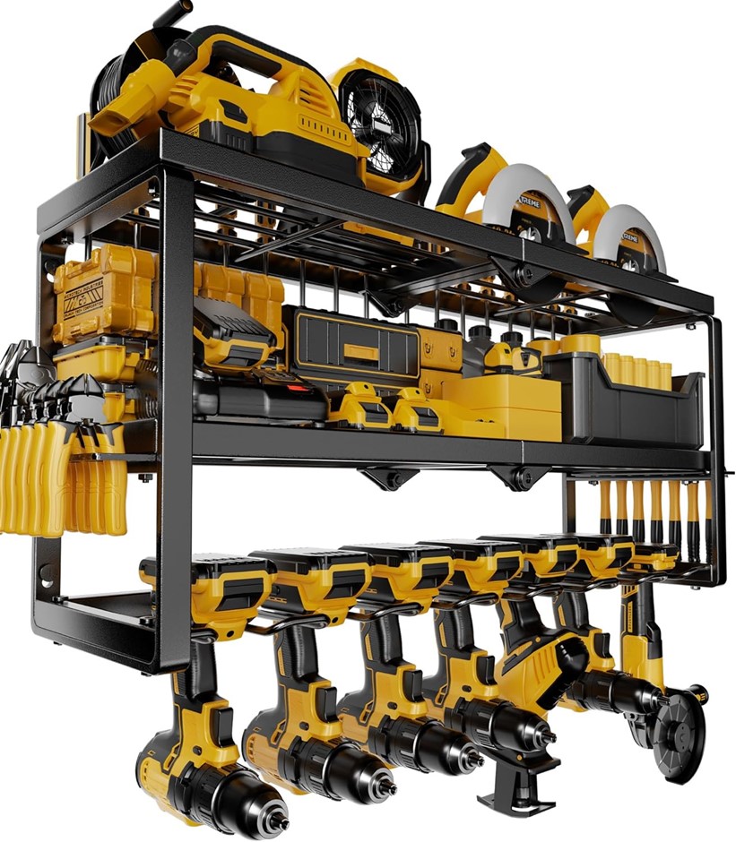 AMOOWIS Power Tool Organizer, Garage Organization with 7 Drill Holders and