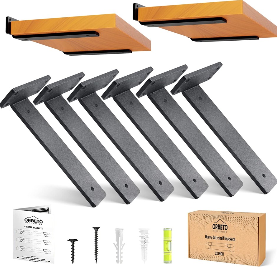 2 Packs of 6 x ORBETO Heavy Duty Floating Shelf Bracket with (1/4”-Thick) M