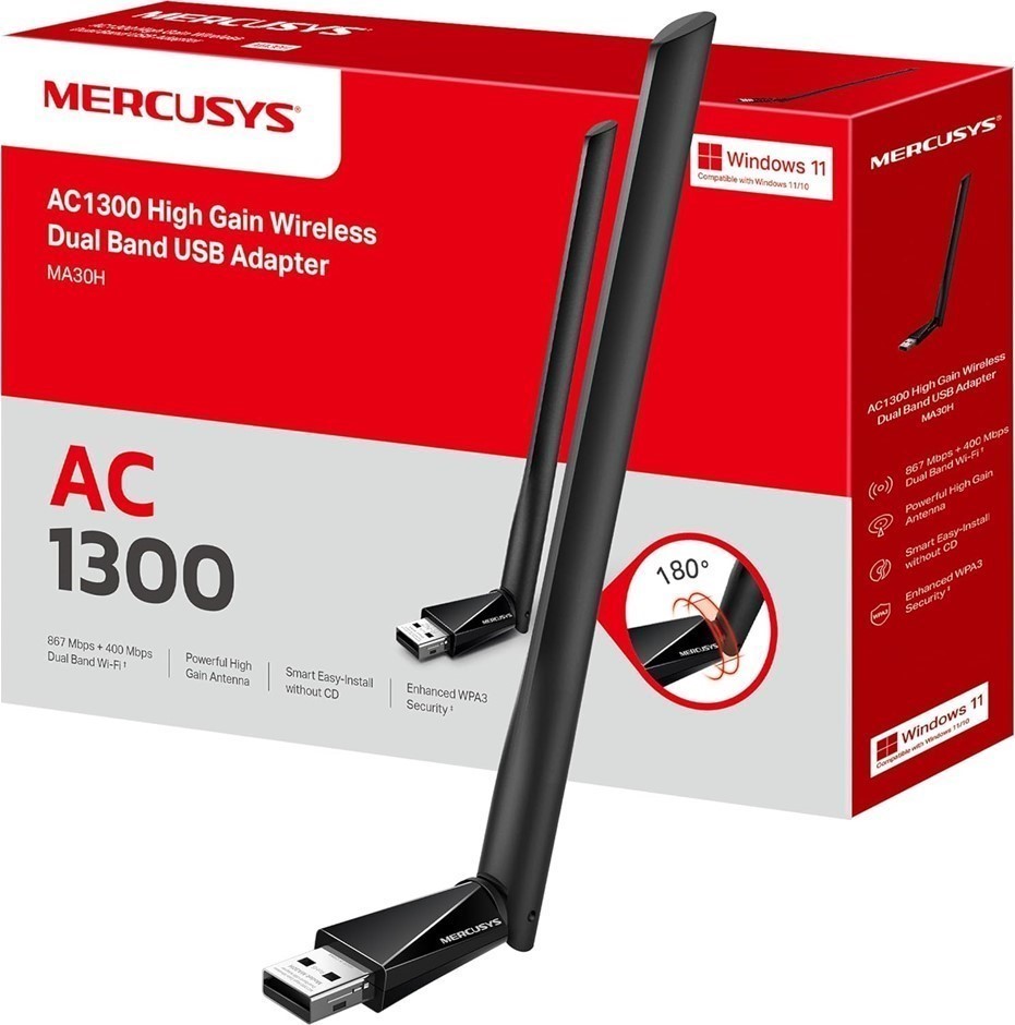MERCUSYS AC1300 High Gain Wireless USB Adapter, Dual Band, Plug and Play, M