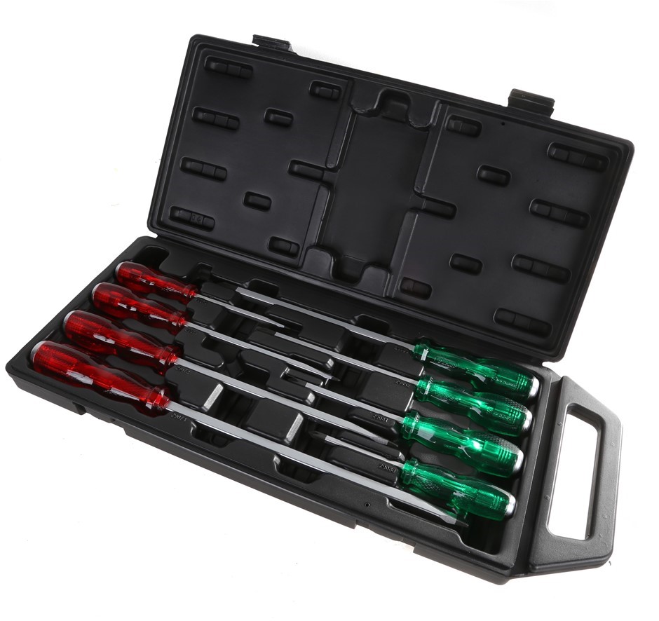 SIDCHROME 8pc Thru Tan Screwdriver Set, Sizes; Slotted; 5 x 100, 6 x 150, 8