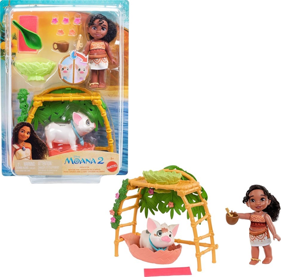 2 X MATTEL Disney Moana 2 Simea & Pua Bathtime Fun Playset with Fashion Dol