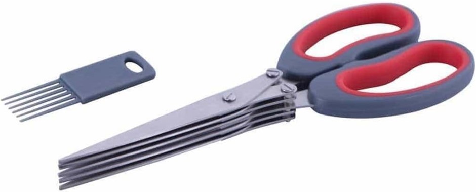 Avanti Herb Dicing 10 Blade Scissors with Cleaning Comb, Blue/Red