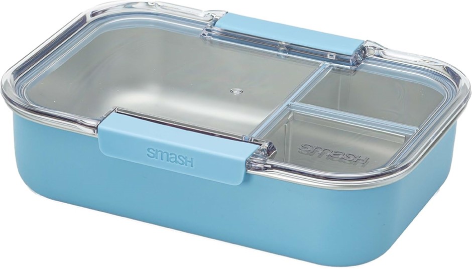Smash Microwave-Safe Stainless Steel Bento Lunch Box, 3 Compartments, 1300m