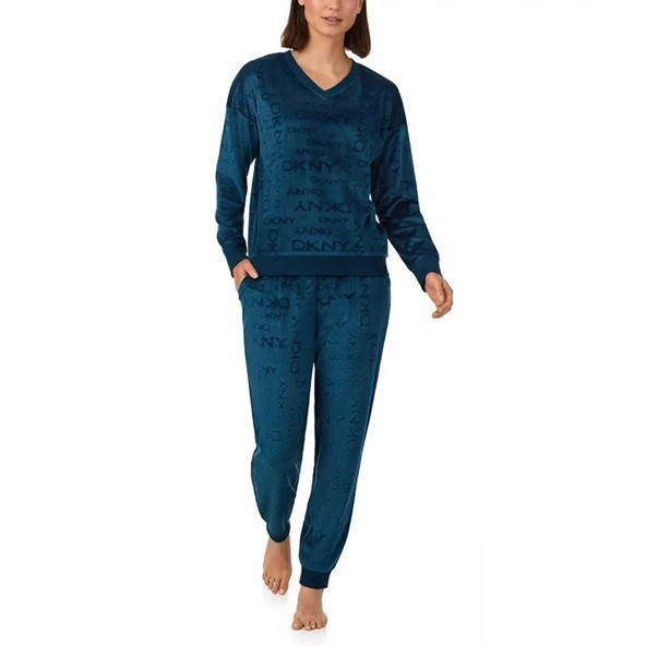 DKNY Women's 2pc Stretch Velour Lounge Set, Size M, Teal Blue. Buyers Note
