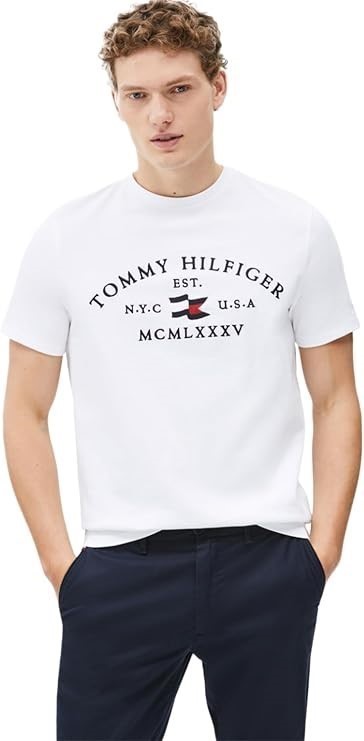 TOMMY HILFIGER Men's R Nautical Arch Tee, Large, Optic White, XM03815. RRP: