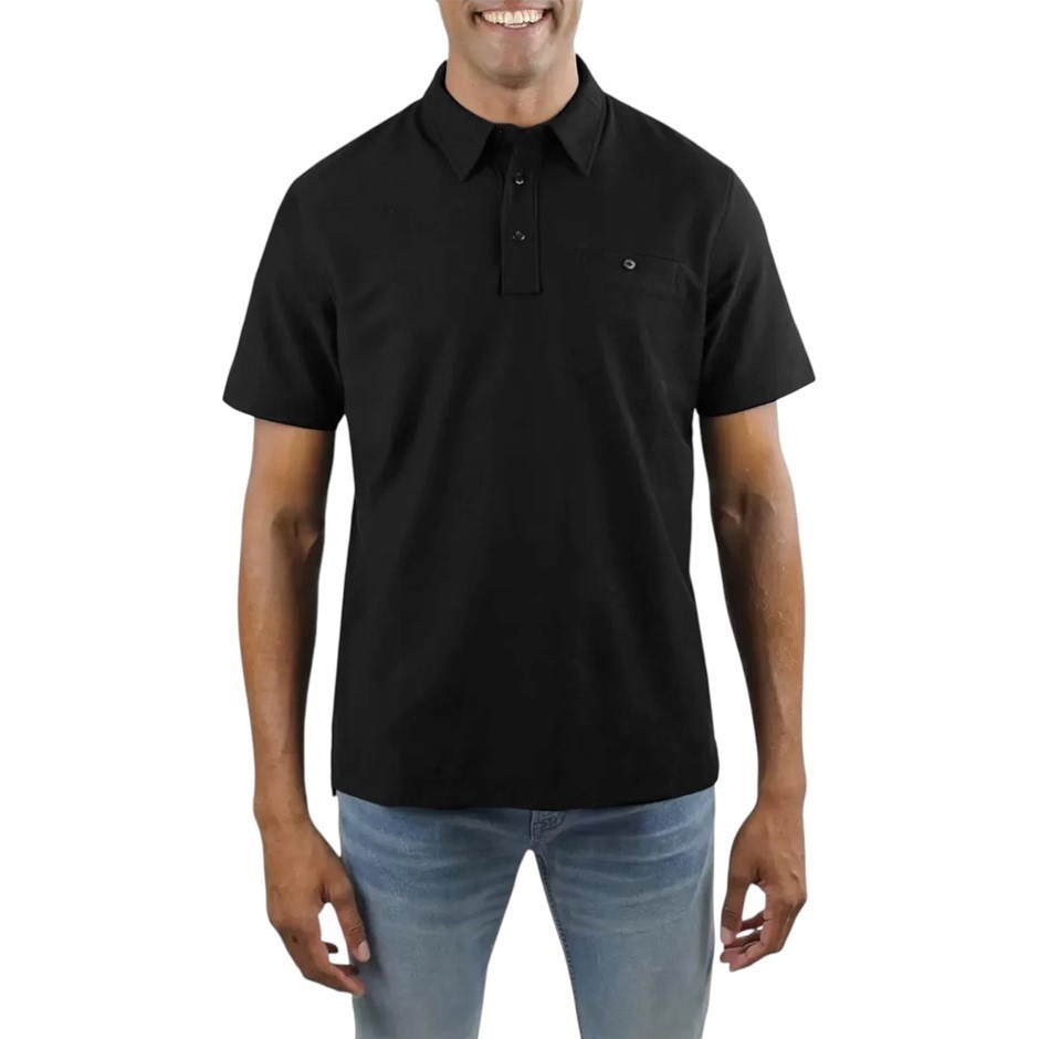 JACHS Men's Slub Polo, Size L, 95% Cotton, Black. Buyers Note - Discount F