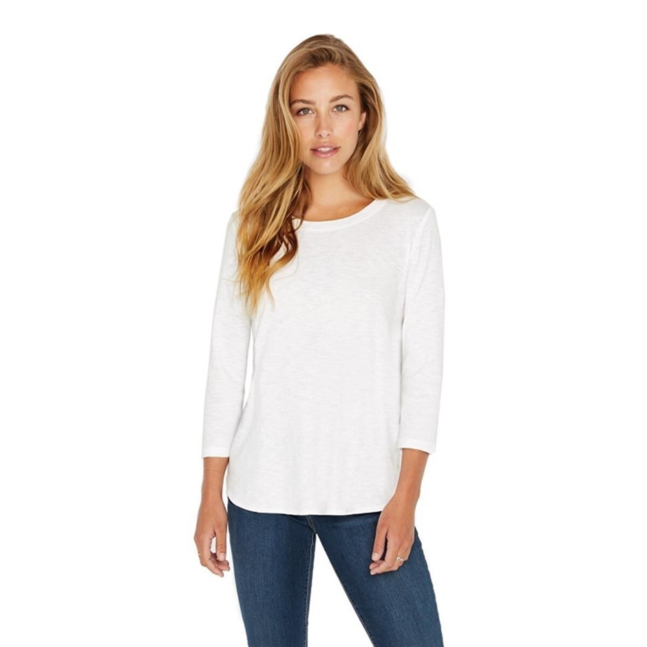 5 x SIGNATURE Women's 3/4 Sleeve Slub Tee, Size S, 100% Cotton, White. Buy