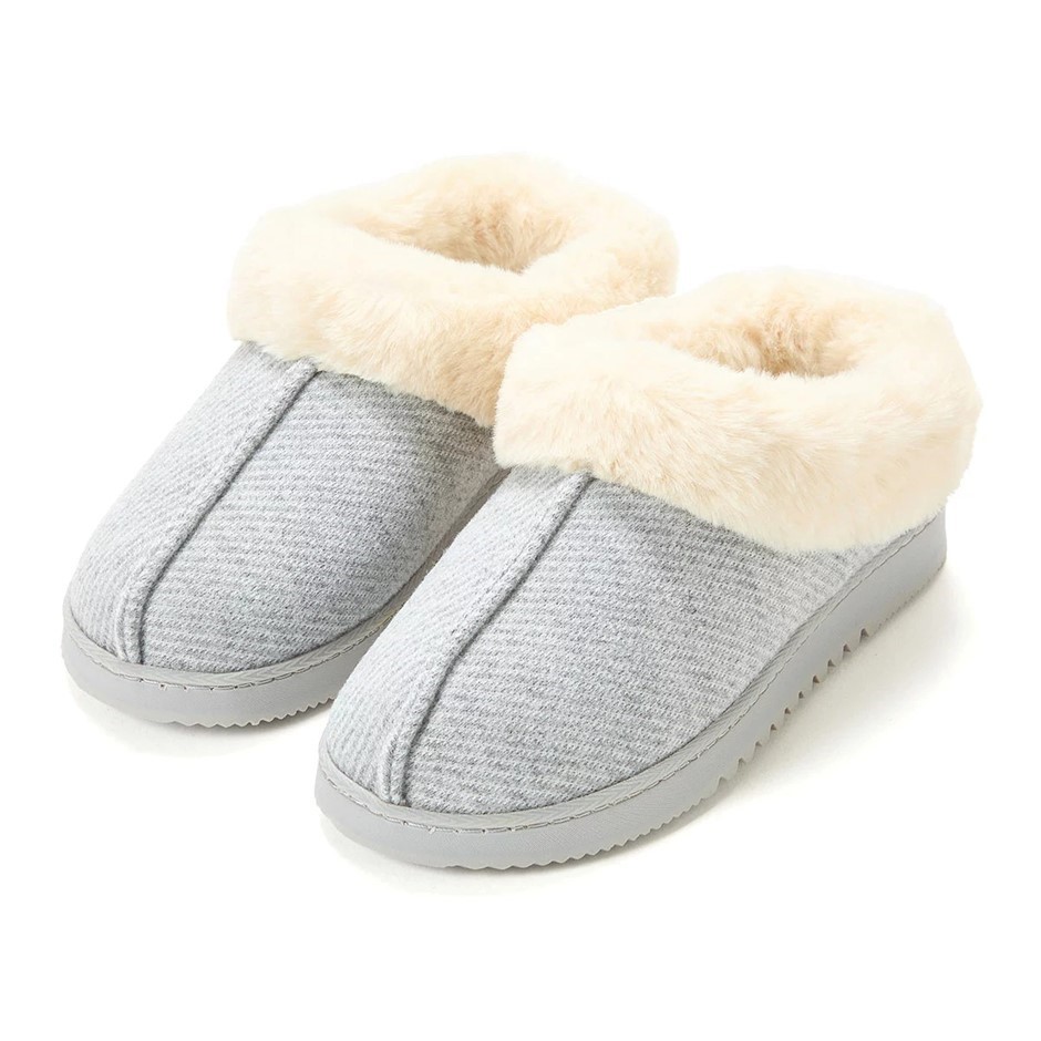 DEARFOAMS Women's Twill Clog Slippers, Size XL (US 11-12), Light Grey Heath
