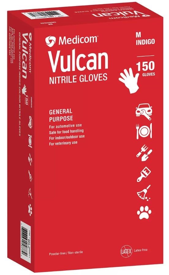 2 x MEDICOM 150pk Vulcan Nitrile Gloves, Medium. NB: Damaged packaging appr