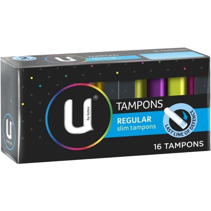 Box of 128pc U BY KOTEX Regular Tampons. N.B: Damaged packaging.