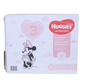 HUGGIES 184pk Ultra Dry Nappies for Girls, Size 3, 6-11kg, Minnie Mouse. N.