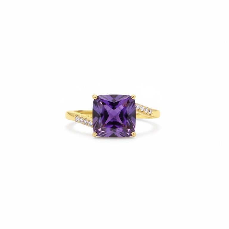 18K/Italy 3.0ct Purple Princess Cut Yellow Gold Filled Ring(stamped)-10US